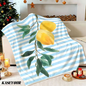 Beast Kingdom | Lemon Branch Blue Stripes Winter Summer Flannel Blanket Throw Fleece Soft Fuzzy Plush Cozy Fleece Blankets for Sofa Ideal Gifts