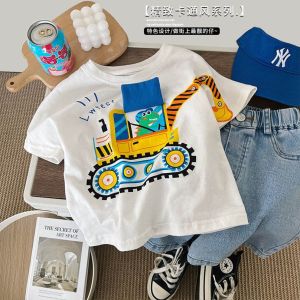 Cute Cartoon Boys Summer Short Sleeve T-Shirt Stylish Baby Decorative Shirt Childrens Fashionable round Neck Silk Top