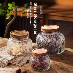 Retro Begonia Design Glass Airtight Storage Jar