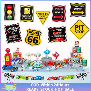 [Fast Delivery] 9Pcs Race Car Party Decorations Supplies Set Race Traffic Signs Decorations