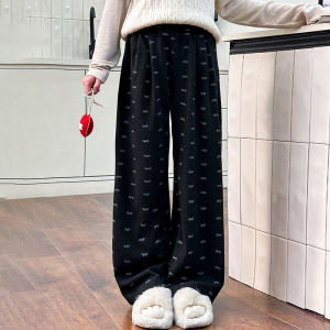 กางเกงขายาวทรงหลวมสำหรับผู้หญิงในฤดูใบไม้ร่วง กางเกงขายาวลายการ์ตูนสไตล์เกาหลี กางเกงขายาวทรงตรงสำหรับเด็กโต