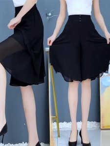 Drapey Chiffon High Waist Loose Wide Leg Skirt Pants Breathable Slimming Seven Inch Summer Commute Style Womens Fashion