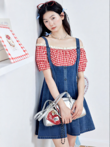 BY IHAPPY | Đầm Jeans Đơn Khóa Dây Nịt eo có thể xếp lớp