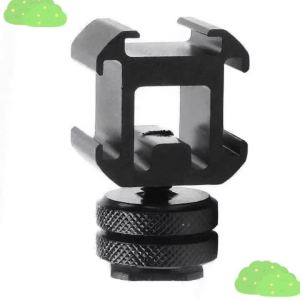 Triple Hot Shoe Mount Adapter with 1/4" Screw Aluminum Multi-Function Camera Flash Bracket for LED Light & Mic