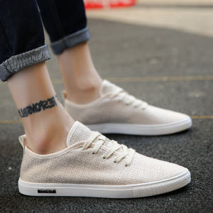 Spring Casual Mens Canvas Shoes Breathable Versatile Bean Bean Trendy Shoes British Style Low Top Flat Heel Rubber Outsole