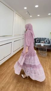 Gamis Set Hijab Premium Dress Motif Terbaru 2024 Gamis Ceruty Set Hijab Mewah
