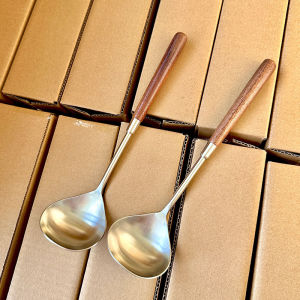 Walnut Solid Wood Kitchenware Soup Ladle Hot Pot Spoon Small Size Restaurant Spoon Buffet Spoon 304 Stainless Steel Deepening Spoon Head
