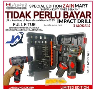 APR MESIN BOR CORDLESS BRUSHLESS IMPACT DRILL AP85 PRO 2BATERAI FULLSET ACCECORIS DLL