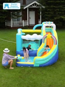 DOCTOR DOLPHIN | Indoor Outdoor Inflatable Bouncer with Safety Net Inflatable Castle
