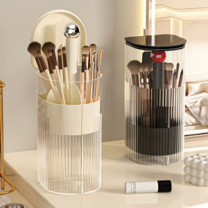 MILLZA Automatic Lifting Makeup Brush Organizer Press Type Cosmetic Tools Holder Waterproof Dustproof Make Up Storage