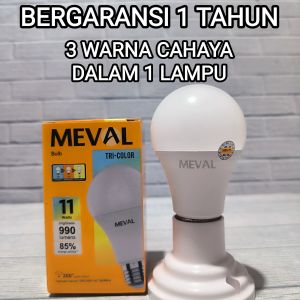 MEVAL LAMPU LED BULB TRI-COLOR 11W 11 WATT TRICOLOUR SNI GARANSI 1 TAHUN