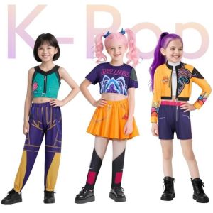 Carlanisa KPOP Mira Rumi Zoey Demon Hunters Cosplay Costume for Girl Halloween Stage 3D Printed Pattern Role Play Clothes Halloween Cosplay Costume