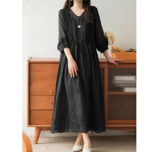 ECLAIRE 003 Dress Midi silk Tencel lace Renda Vneck Boho Basic Polos Kasual Casual Import immom