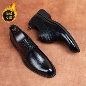 Mens Low-Top Leather Shoes Fashionable Korean Style Black Business Casual British Style Wedding Increase Height PU Leather