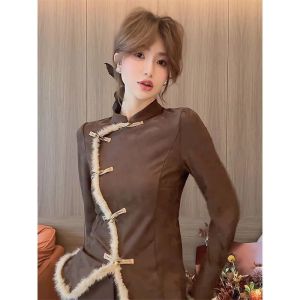 เสื้อเชิ้ตคอตั้งแขนยาวทรงสลิมฟิตสำหรับผู้หญิง ฤดูใบไม้ร่วง/ฤดูหนาว สไตล์ใหม่ ทรงเข้ารูป เสื้อตัวบนผสมผ้าฝ้ายผสมโพลีเอสเตอร์