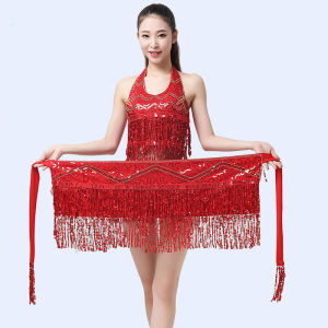 Women Dance Clothing Class Wear Accessories Wrap Sequins Base Belly Dance Belts Hip Scarf Shinny Long Fringes