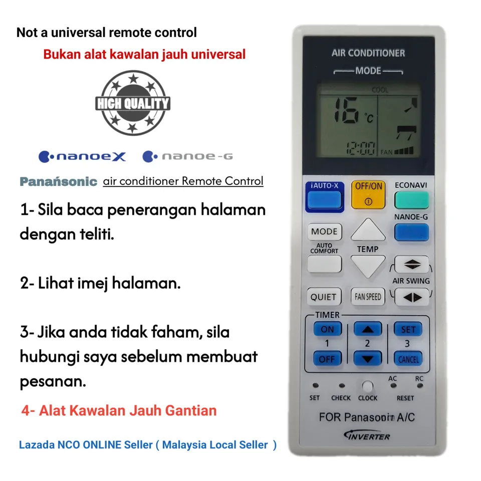 Panasonic Inverter Air Cond Air Conditioner Replacement Remote