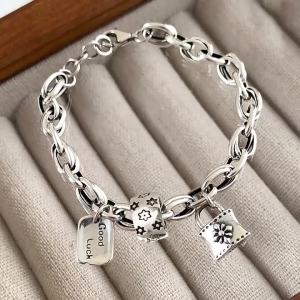 anenjery | ANENJERY Vintage Star Lock Letter Tag Thick Chain Bracelet for Women Design Hip-hop Party Couple Jewelry pulseras mujer