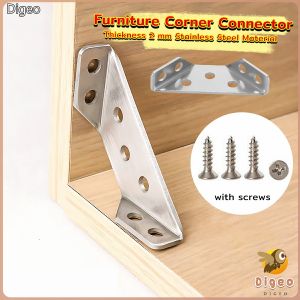 Digeo Stainless Steel Corner Braces Furniture Fastener Joint Corner Connector for Shelf Cabinet Table