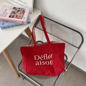 Túi Tote Hai Mặt Dopaamine Họa Tiết Sọc in Chữ Màu Sắc Phong Cách Lười Biếng Dành Cho Học Sinh Đi Làm Bằng Vải Canvas Có Thể Giặt Được