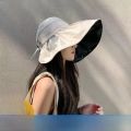 Womens Summer Sun Protection Hat Foldable Shell Cap Black Glue Empty Top Anti-UV Hairband Face Covering Spring Season. 