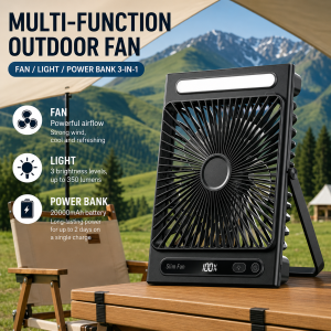 Portable Outdoor Camping Fan 20000mAh Rechargeable USB Fan with LED Light Power Bank 3-in-1 4 Speed Silent Hanging Tent Fan
