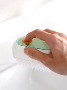 【SKIT SG】Multifunctional Press Out Liquid Laundry Clothes Brush with Refillable Detergent Shoe Cleaning Brush with Soft Bristles Long Handle Brush Head Automatic Liquid Dispenser Brush for Shoes Clothes Laundry Household Cleaning Press Type Brush