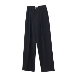 High Quality Mens Fleece Lined Three Needle Pleated a Line Wide Leg Pants Non Fading Color Korean Style Autumn Winter Trousers