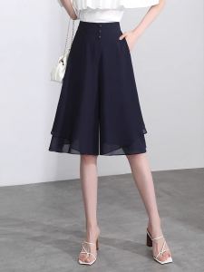 กางเกงขายาวผ้าชีฟองทรงหลวมสบาย ๆ สำหรับผู้หญิง กางเกงขายาวทรงหลวมบางๆ สำหรับฤดูร้อน กางเกงขายาวทรงหลวมสี่ส่วน