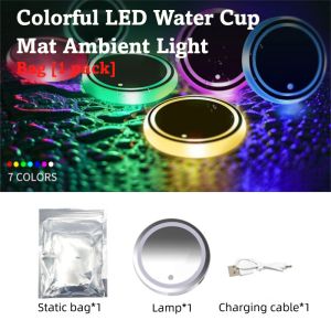 7 Colors Car Coasters Car Cup Holder Gradual Breathing Neon Lamp LED Light Mats Bottle Light Sensor Atmosphere Car Accessories