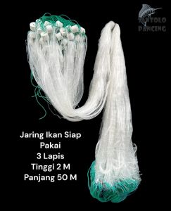Jaring Ikan Siap Pakai 3 Lapis Panjang 50m Tinggi Sebelum Dibentang 2m Jaring Ikan Bentang  Jaring Pukat