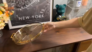 Nampan Estetik Bulat Akrilik Handle Tray Wadah Transparan