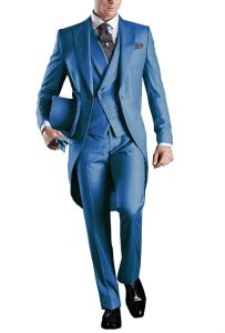 Mens 3-Piece Solid Long Tailcoat Tuxedo Set Formal Wedding Groom Clothing Jacket Pants Vest for Prom Party Fashion Male Suits