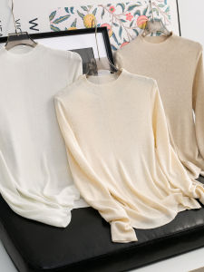 เสื้อถักคอสูงผสมขนสัตว์เนื้อบางพิเศษสำหรับผู้หญิง อบอุ่น สบายๆ ใส่สบาย ดูสง่างาม เส้นใยโพลีเอสเตอร์ เส้นใยอะซิเตท เส้นใยไนลอน