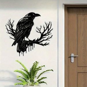 CIFbuy | Tranh Treo Tường Hình Quạ Đen Phong Cách Vintage Chất Liệu Sắt Công Nghiệp Kiểu Dáng Gothic Trang Trí Nhà Cửa Đồ Trang Trí Halloween Phù Thủy Dành Cho Phòng Khách