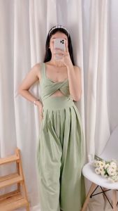 DNEMNLPH Mavie Twisted Jumpsuit (Trendy Korean Bangkok Inspired Fashion Summer Sleeveless Jumshorts Wideleg Romper Linen)
