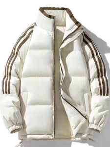 plus Size Thickened Warm Cotton Jacket Stand Collar Three Bars Style Couple Coat Street Style Casual Outdoor Double Sided Wear