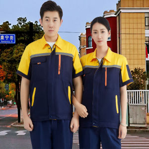 Summer Short Sleeve Reflective Stripe Work Clothes Suit Mens Summer Clothes Half Sleeve Auto Repair Parka Labor Protection Clothing Electrician Factory Clothing Tops