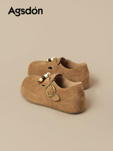 Agsdon Womens Thick Bottom Birkenstock Shoes Fall Season Casual round Toe mid Heel Deep Mouth Single Shoes Easy to Wear