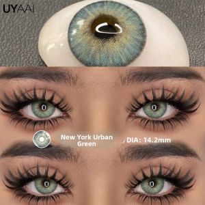 Lens Kính Áp Tròng Màu Tự Nhiên UYAAI NEW Màu Xanh Lá Cây Chất Lượng Cao Chất Liệu HEMA Dùng Một Năm Dành Cho Nữ Mắt Nâu