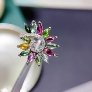 Montagne Jewelry Sterling 925 Silver ring for women Adjustable Size Ring Natural 2.5x5mm Tourmaline Ring
