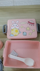 Kotak Makan Anak Set Cup Free Sendok / Lunchbox Bekal Siang Anti Tumpah Planet HX 54721