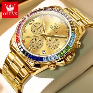 OLEVS waterproof watch for men fashionable business luxury stainless steel rainbow dikin watch multi-function calendar timing luminous dial watch for mans