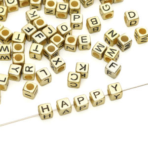 50ชิ้น6มิลลิเมตรอะคริลิคสีทองตัวอักษรลูกปัดหลวม Spacer ลูกปัดสำหรับทำด้วยมือสร้อยข้อมือสร้อยคอต่างหูพวงกุญแจอุปกรณ์การทำเครื่องประดับหัตถกรรม DIY
