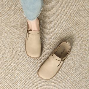 Womens Thick Bottom Birkenstock Shoes Slip-On Casual round Toe Flat Rubber Sole Leather Inner Mid-Calf Spring Summer