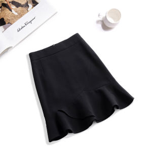High Waist A-Line Mini Skirt Womens Spring Summer New Style Black Fish Tail Skirt Flounce Hem Slimming Half Body Skirts