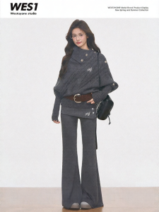 WESTAYONE | Áo Sweater Dệt Kim Dây Đai Quần Pó Rộng Dây Đai
