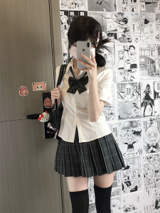 Slim Fit Short Sleeve Shirt Uniform School Style Pure Color Womens Top Summer Tokyo Seasonal Record Kuan Ling Nai Shirt