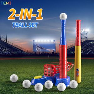 TEMI Kids Baseball Auto Launcher Training Soft Safety Plastic Base Ball Exercise Bat Set Indoor Outdoor Sport Toy Ball Set Toys
