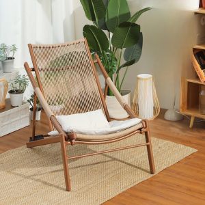 New Chinese Style Outdoor Folding Chair Wicker Chair Balcony Leisure Nap Chair Garden Courtyard Metal Frame Iron Alloy Adult Seat